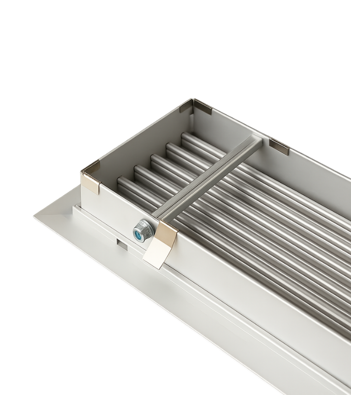 Aluminium wandrooster 1000x200mm met vaste lamellen en klemveren - 