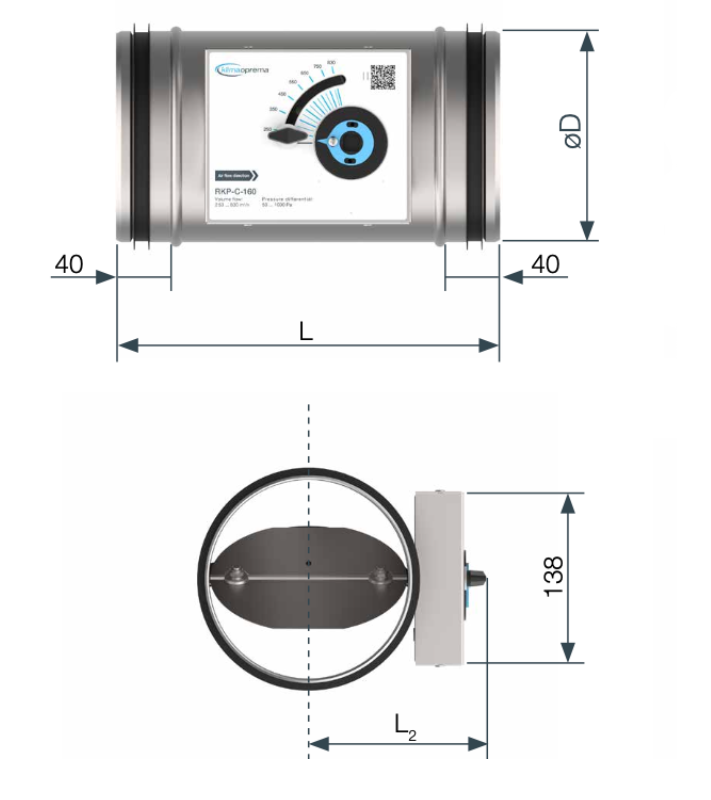Enkelwandige constant volumeregelaar Ø 100mm voor 100 t/m 400 m3/h - 