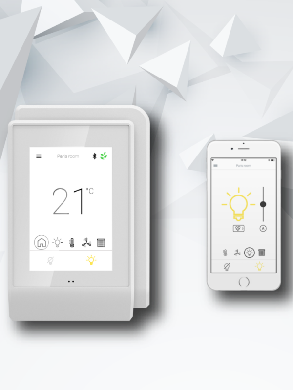 TCP/IP regelset op temperatuur, vocht en CO2 voor VAV units met naverwarming en kleuren touchscreen - Mobile app