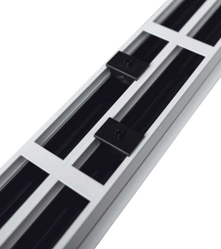 Traditioneel 1-slots lijnrooster van 1800mm lang voor vaste plafonds met geïsoleerde plenumbox Ø 2x125mm - 
