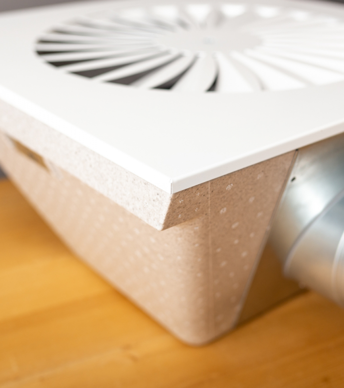 EPS plenum met Ø 200mm aansluiting in combinatie met een curved blade wervelpaneel - paneel connectie