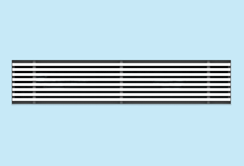 In stucbaar frameloos wandrooster 300x150mm met een vaste lamel aan de voorkant en instelbare aan de achterkant