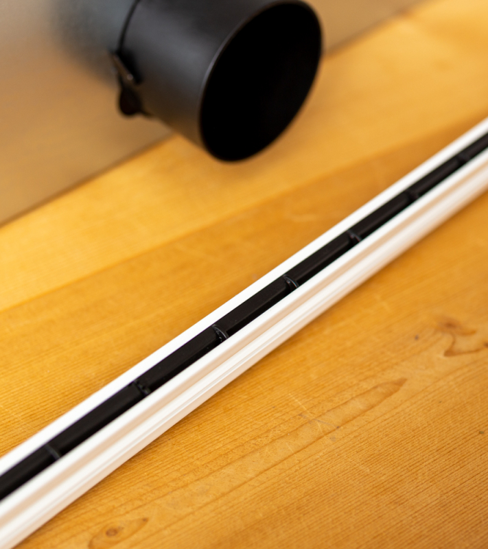 Ultra smal 300mm lang lijnrooster voor vaste plafonds met ongeïsoleerde plenumbox  Ø 80mm - Sleuf breedte van 8mm
