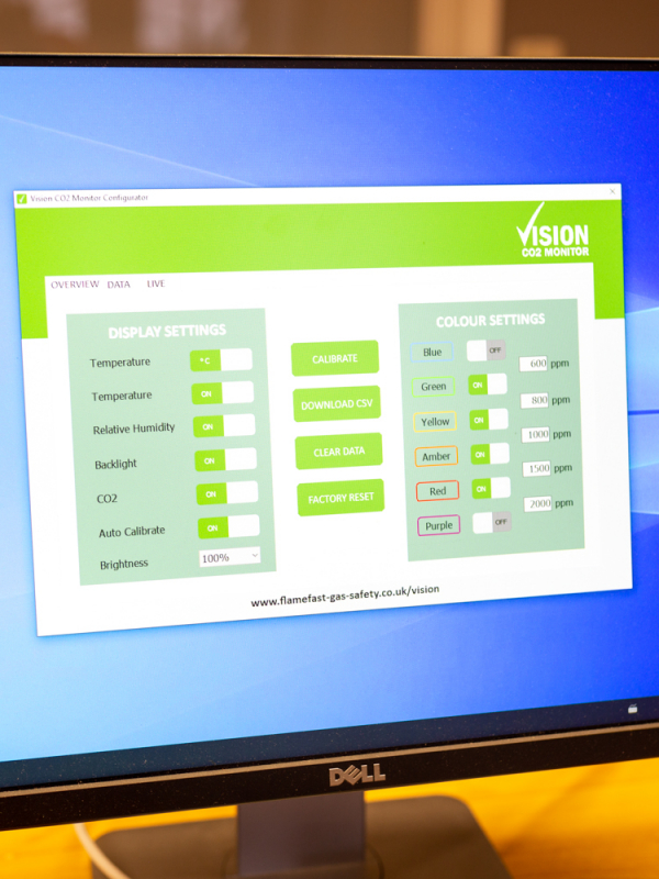 Vision CO2 monitor met data logging, temperatuur en RV weergave op het display - Datalogging en PPM instellingen