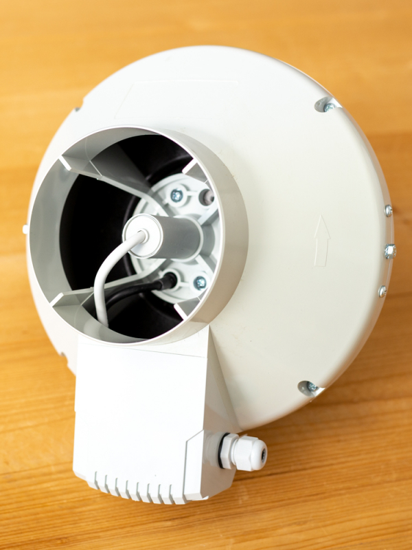 Kunststof 230v (EC) centrifugaal kanaalventilator met maximaal 1250 m3/h en aansluitingen Ø 250mm - Huis in ABS 
