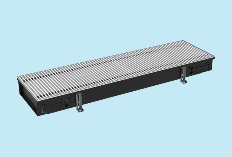 Hoogwaardige 1-rij, 1200mm lange vloerconvector van 110mm hoog met geforceerde convectie voor verwarming