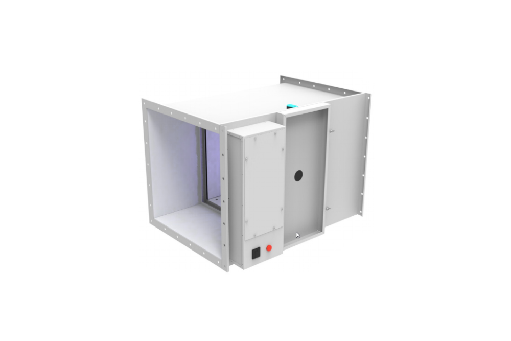 Het centrale UV desinfectie systeem in de kanaal afmeting 900x600mm elimineert met UV-licht de meeste pathogene micro-organismen uit de toevoerlucht